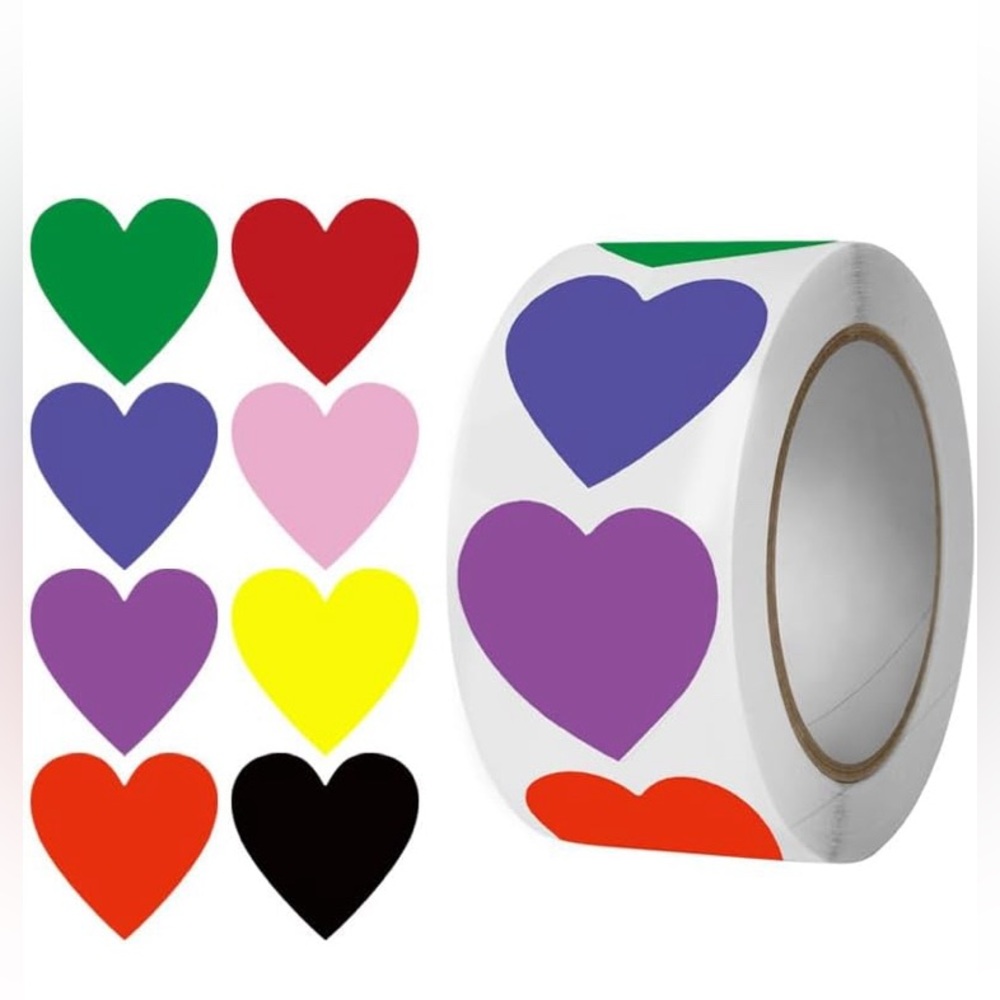 500 1 inch Colorful Heart Stickers Roll